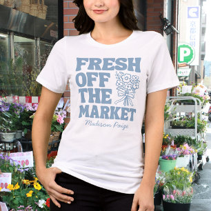 Camiseta Recém-saída do Mercado Bridal Shower Azul Capricho
