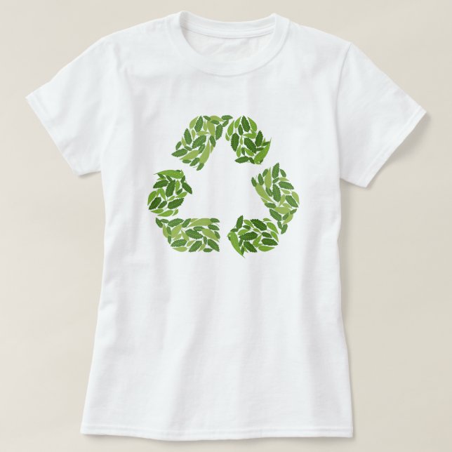 Camiseta Reciclar Logotipo feito de folhas verdes (Frente do Design)