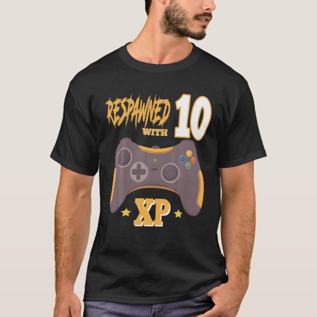 Camiseta Recolhido com 10 XP Video Gamer 10th Birthday Gif (Frente)