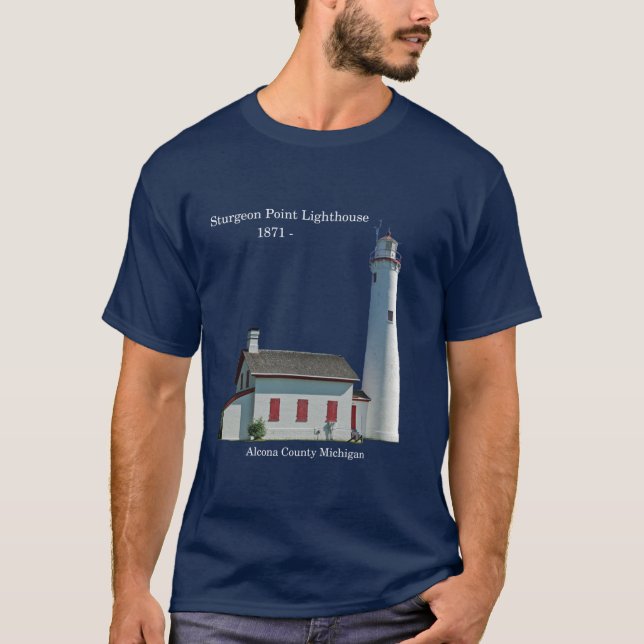 camiseta recortada do farol de Sturgeon Point escu (Frente)
