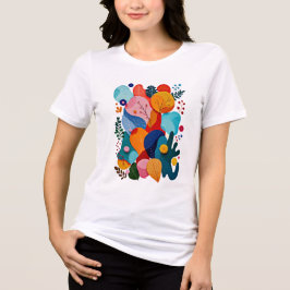 Camiseta Recorte de Feltro Abstrato Floral Boho Colorido