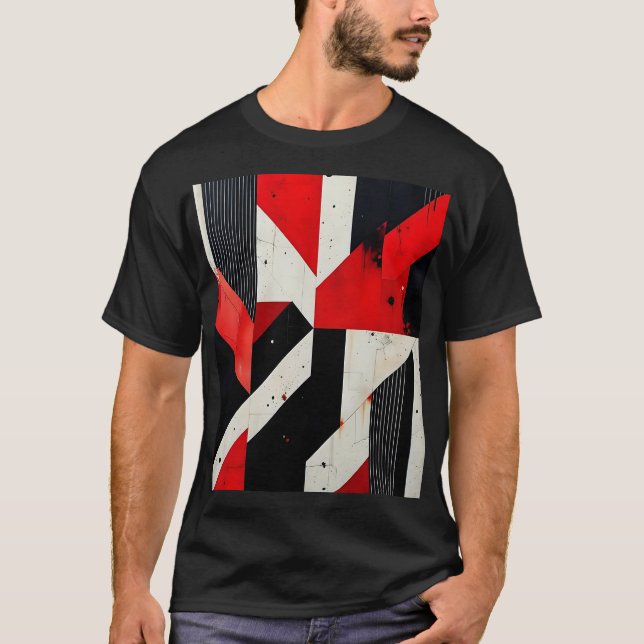 Camiseta Red and Black Geometric Design  (Frente)