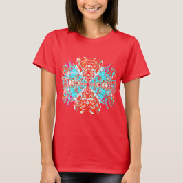 Camiseta Red Aqua Abstrato Floral Jewel tipo Mandala Motif