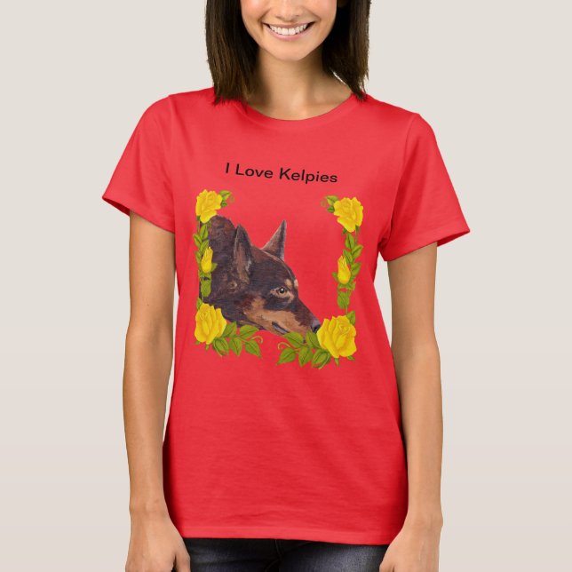 Camiseta Red Australian Kelpie em Rosas Amarelas (Frente)