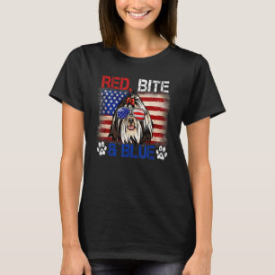 Camiseta Red Bite Blue Dog 4 De Julho Shih Tzu Usa Flag