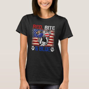 Camiseta Red Bite Blue Dog 4 De Julho Usa Buldogue Inglês