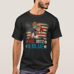 Camiseta Red Bite E Blue Boxer Dog American Flag 4th