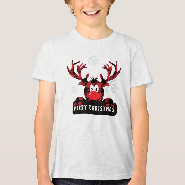 Camiseta Red & Black Buffalo Xadrez Reindee Natal (Frente)