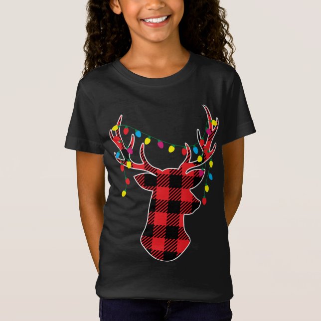 Camiseta Red Black Christmas Gifs Buffalo Xadrez Deer (Frente)