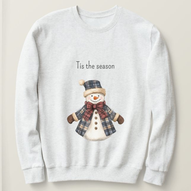Camiseta Red Blue Plaid Christmas Snowman (Frente do Design)