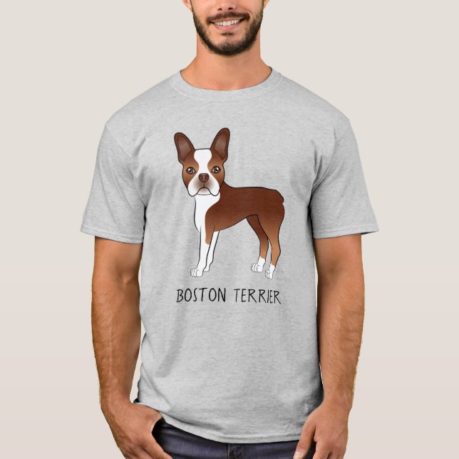 Camiseta Red Boston Terrier Cute Cartoon Dog e seu texto (Frente)