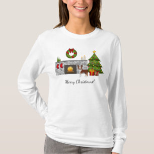 Camiseta Red Boston Terrier Em Uma Sala De Natal Festiva