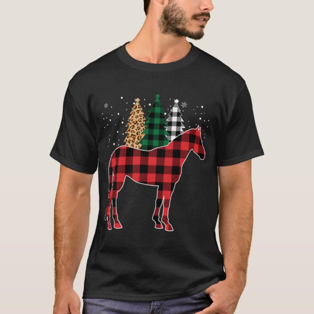 Camiseta Red Buffalo Xadrez Horse Tree Leopard, Christm (Frente)