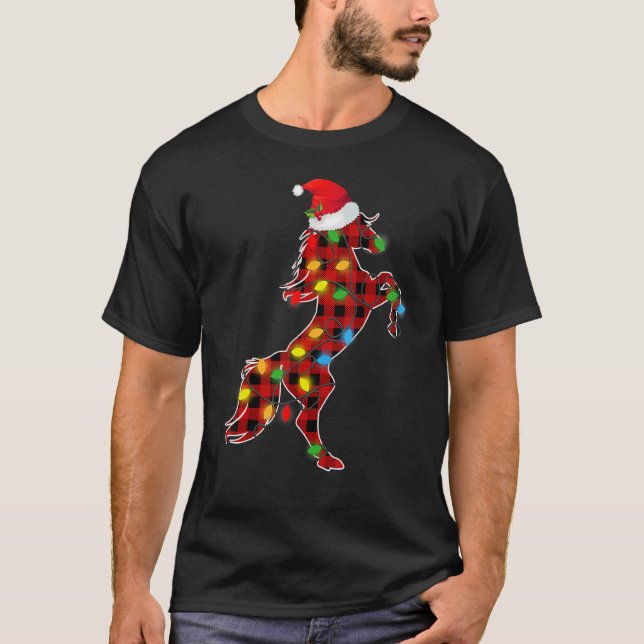 Camiseta Red Buffalo Xadrez Pajama Horse Santa Hat Natal (Frente)