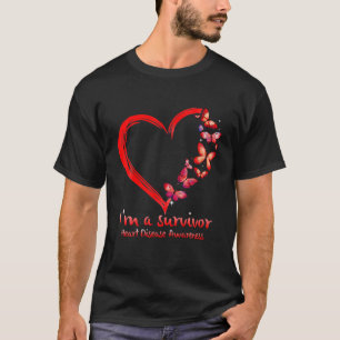Camiseta Red Butterfly Heart I'm A Survivor Heart Disease A
