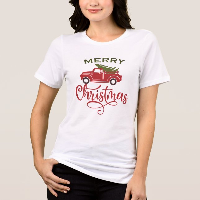 Camiseta Red Christmas Truck Tee - Festive Tree Tri-Blend (Frente)