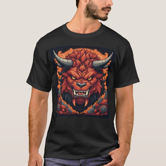 Camiseta Red Demon Bull with Fiery Details (Frente)