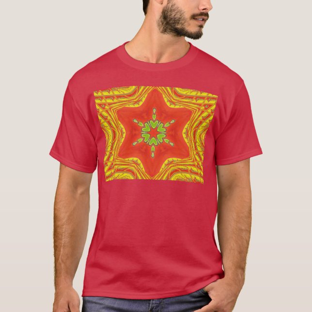 Camiseta Red Dourada Mandala Art Impressão (Frente)