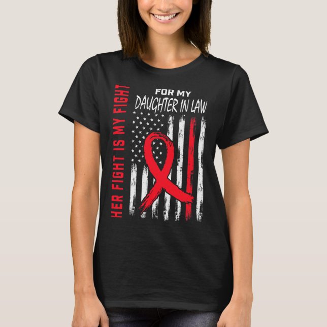 Camiseta Red Ela Luta Filha Em Lei Doença Cardíaca Nós Fla (Frente)