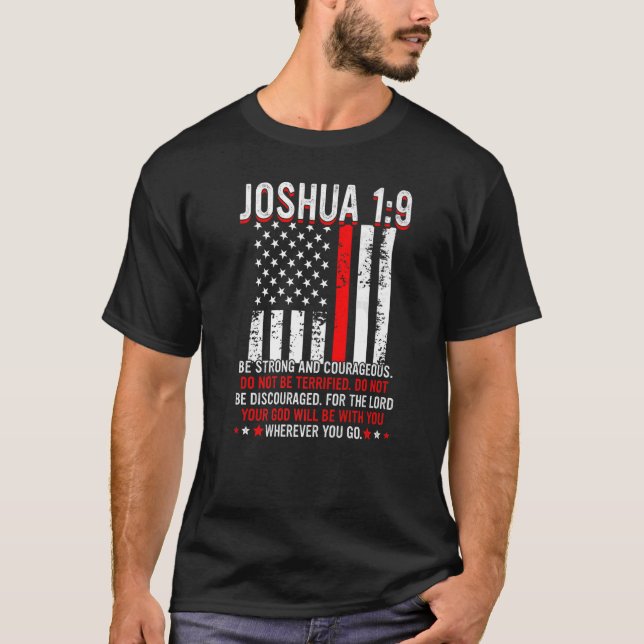 Camiseta Red Flag Thin USA Flag Joshua 1 9 Bíblia Christian (Frente)