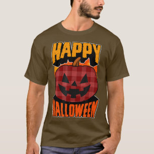 Camiseta Red Flannel Xadrez Feliz Festa de Halloween Jack O