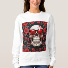 Camiseta Red Floral 3D Morto Caveira vestindo óculos escuro