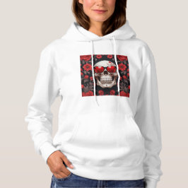 Camiseta Red Floral 3D Morto Caveira vestindo óculos escuro