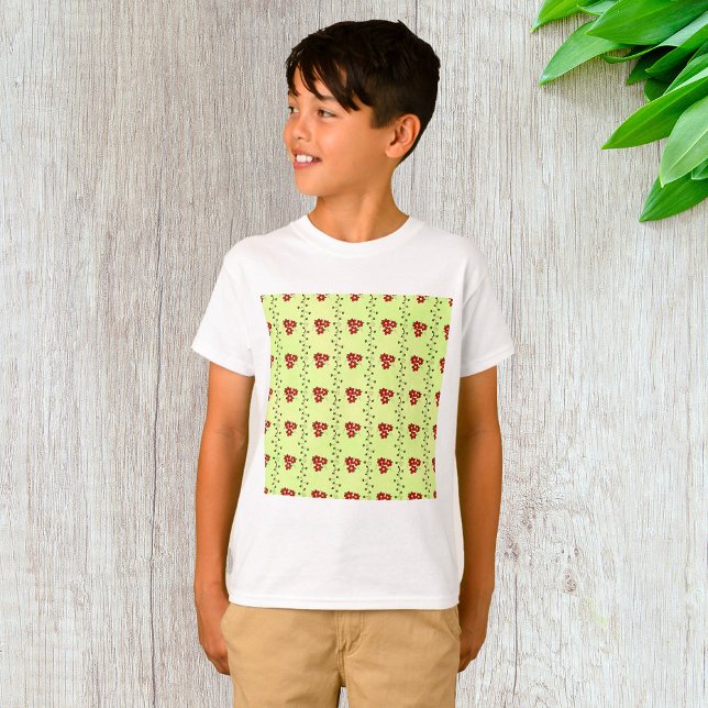 Camiseta Red Floral Vine Pattern on Light Green (Criador carregado)