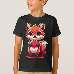 Camiseta Red Fox Holding Heart Dia de os namorados Cute Val