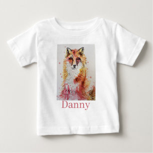 Camiseta Red Fox Watercolor Primeiro Aniversário Bebês Bebê