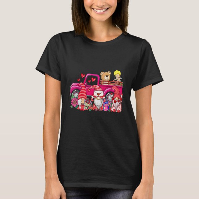 Camiseta Red Gnomes Pink Truck Happy Valentines Day Gnome (Frente)