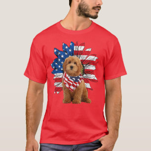 Camiseta Red Goldendoodle Sunflower American Flag Independe