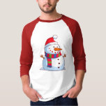 Camiseta Red Green Blue White Christmas Snowman<br><div class="desc">Esta é uma imagem gráfica de um boneco de neve de Natal com nariz de cenoura laranja,  um chapéu de Papai Noel e um lenço vermelho-azul-esverdeado listrado.</div>
