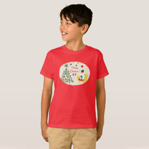 Camiseta Red Green White Bear Tree Monograma Feliz Natal