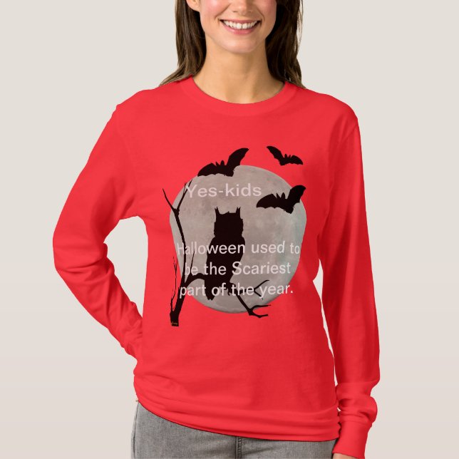 Camiseta Red Halloween Owl & Bats Long Sleeve (Frente)