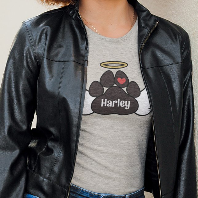 Camiseta Red Heart Angel Wings Paw Add Name Memorial (Criador carregado)