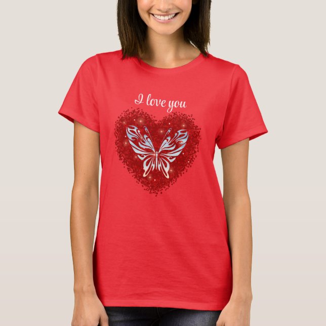 Camiseta Red heart glitter butterfly (Frente)