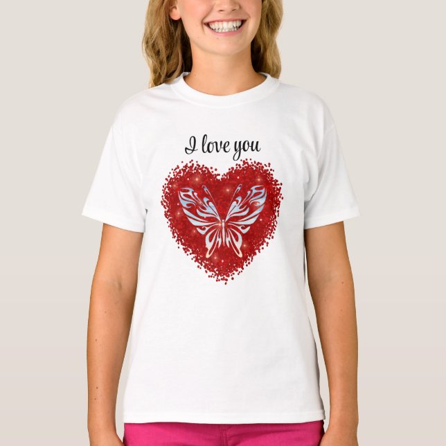 Camiseta Red heart glitter butterfly (Frente)