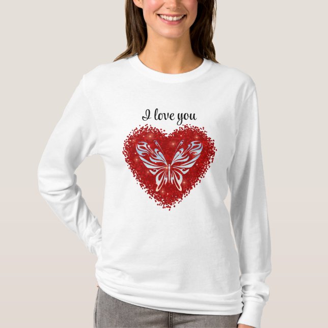 Camiseta Red heart glitter butterfly (Frente)