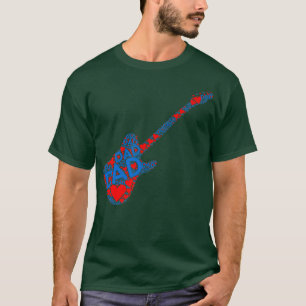 Camiseta Red Heart Love Blue Pai Guitar Electric Pai Fat