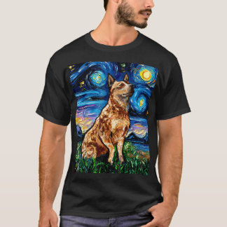 Camiseta Red Heeler Starry Night Cattle Arte Colorida por