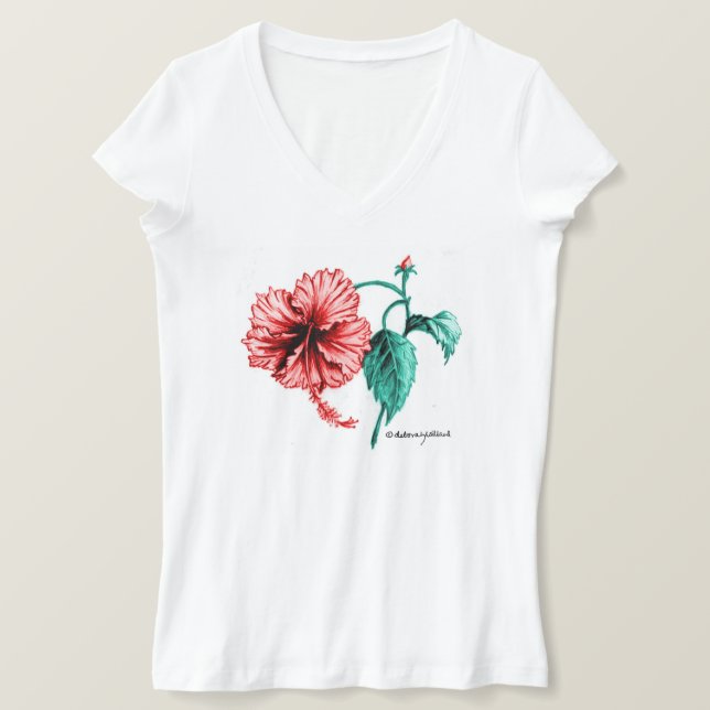 Camiseta Red Hibiscus V-Neck para Mulheres (Frente do Design)