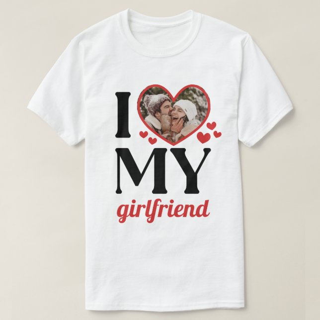 Camiseta Red I Heart My Namorada Add Photo (Frente do Design)