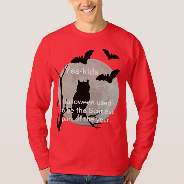 Camiseta Red Long Sleeve Halloween Coruja & Bats (Frente)