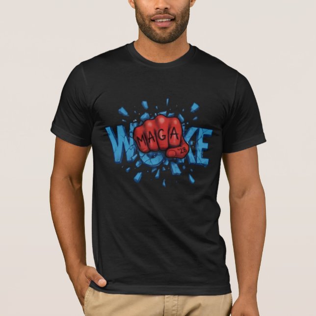 CAMISETA RED MAGA 28 FIST PUNCHES THROUGH WOKE (Frente)