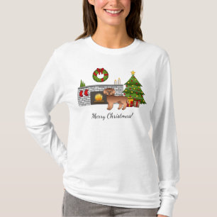 Camiseta Red Mini Goldendoodle - Sala de Natal Festiva