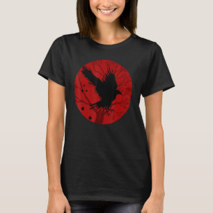 Camiseta Red Moon Creepy Crow Bird Gótica Forest Rav