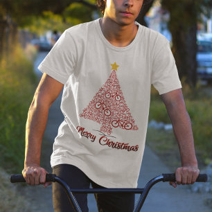 Camiseta Red Mtb Bicicleta Árvore de Natal Feliz Natal