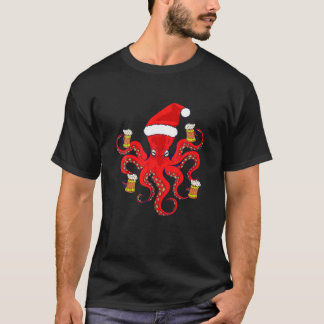 Camiseta Red Octopus Beer Mugs Figurino de Natal Octopus Me