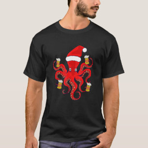 Camiseta Red Octopus Beer Mugs Figurino de Natal Octopus Me